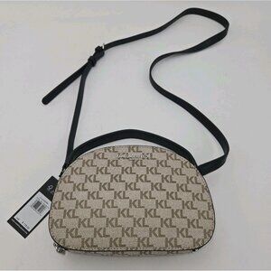 Karl Lagerfeld Paris Leather Crossbody Zip Around Handbag Almond Taupe Tan LH4EJ